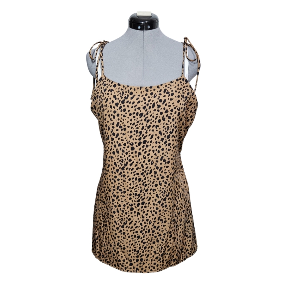 Audrey 3+1 Women's SIZE M Y2K Cheetah Print Slip Dress Adjustable Straps Brown